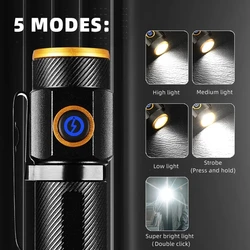 Linterna LED táctica recargable USB pequeña de alto brillo bolsillo