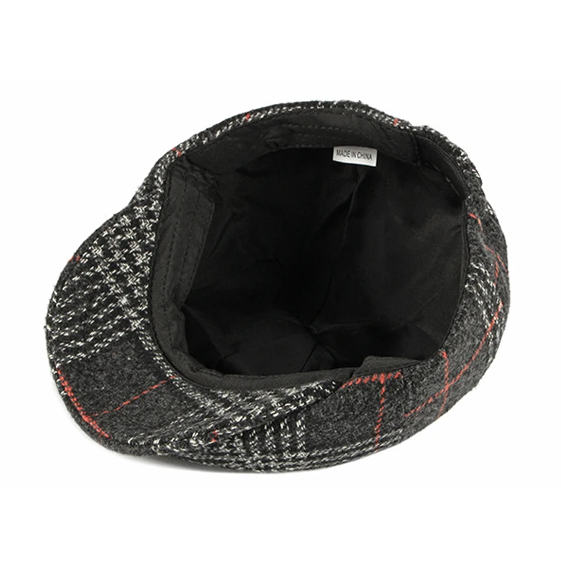 Gorra plana estilo retro cuadros negros – boina y banda elástica - imagen 5