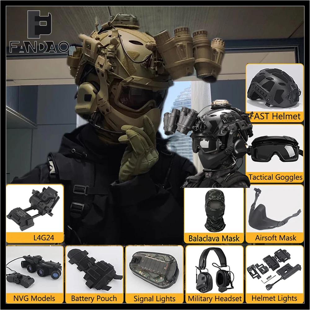 Casco táctico NVG para Airsoft con máscara, auriculares y gafas