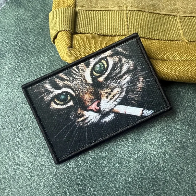 Parche táctico impreso gato fumador con velcro para mochila DIY - imagen 2