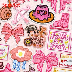 Parche termoadhesivo lazo rosa bordado para ropa y mochilas