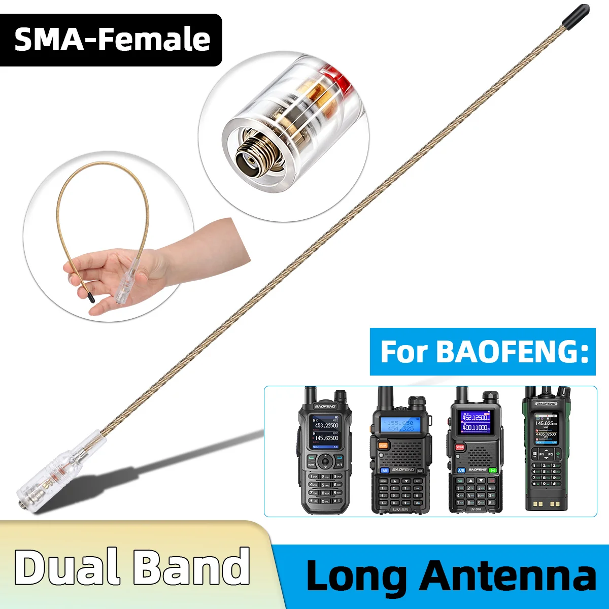 Antena de repuesto para walkie talkie ABBREE SMA hembra alta ganancia