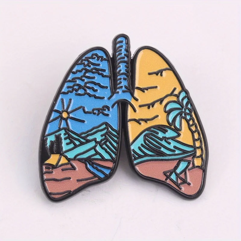 Pin esmaltado pulmón anatómico montaña y cielo para la respiración - imagen 3