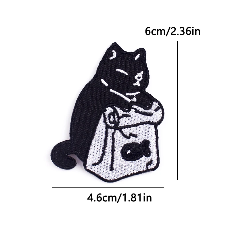 Parches termoadhesivos calaveras de gato blanco y negro para ropa - imagen 2