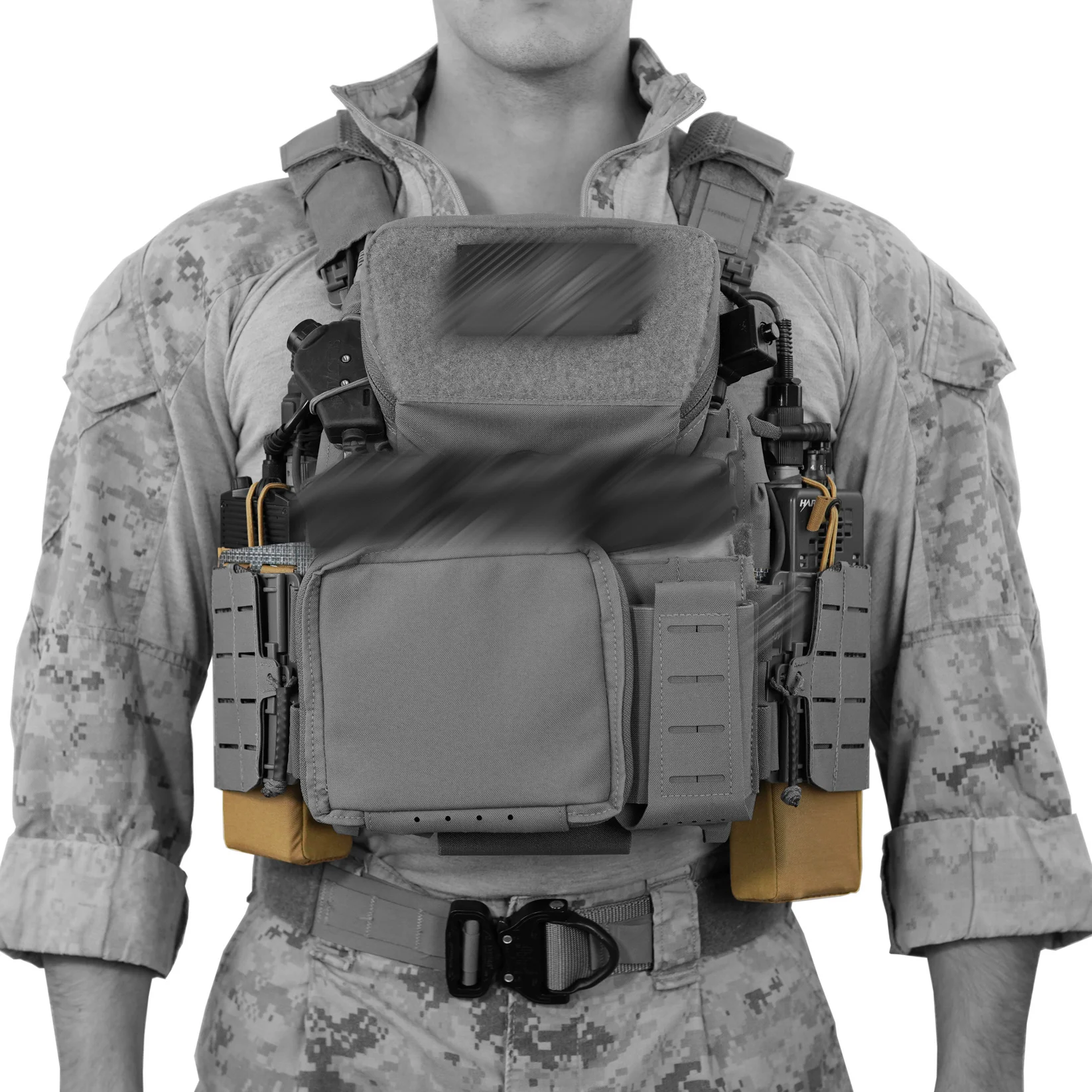 Chaleco táctico estilo SC MOLLE portaplacas con bolsa radio y aletas