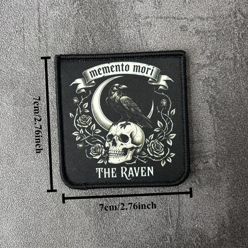 Parche táctico militar Memento Mori con cuervo, gancho y bucle