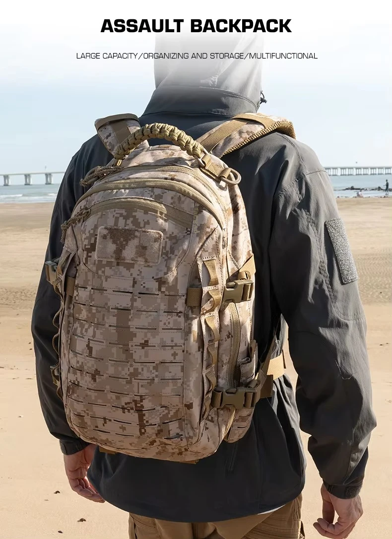 Mochila táctica resistente 25L con diseño EDC y sistema MOLLE