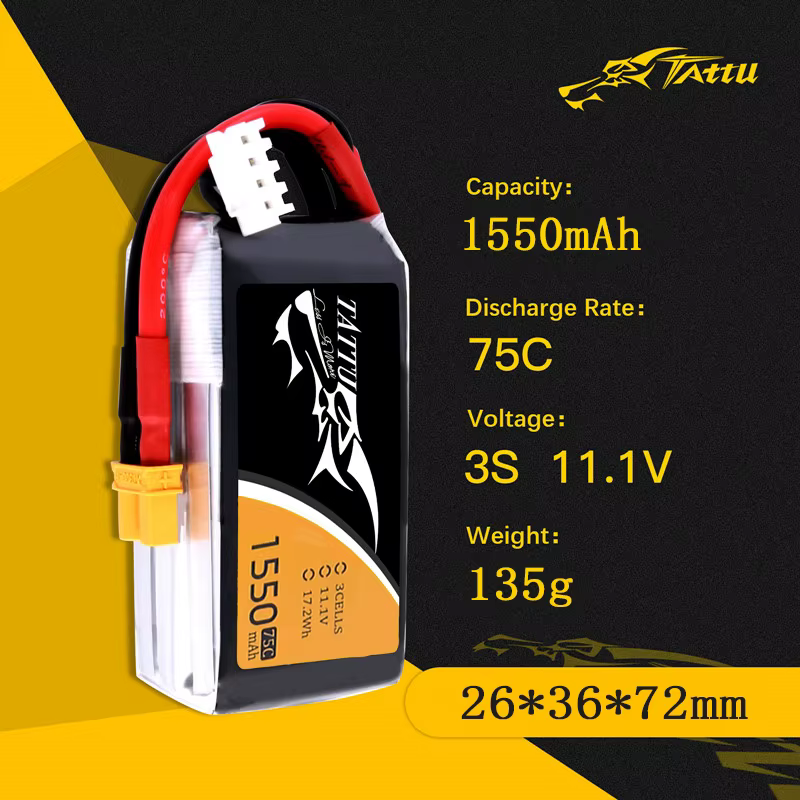 Vista frontal de la batería TATTU LiPo 3S