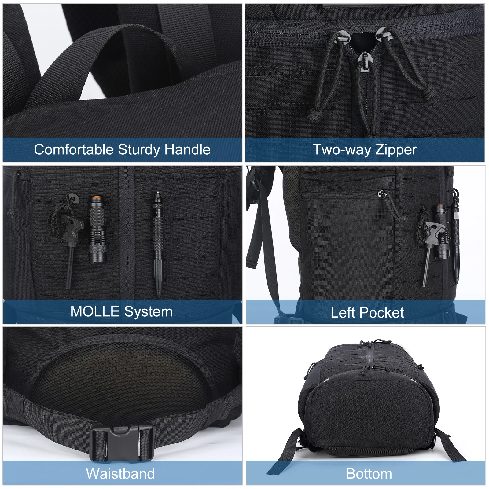 Mochila táctica de asalto pequeña negra con correas exteriores - imagen 5
