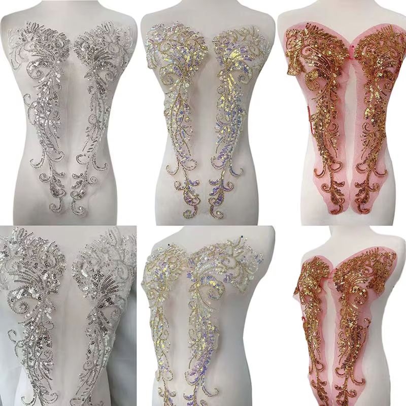 Parche bordado con lentejuelas y encaje floral para escote de mujer - imagen 4