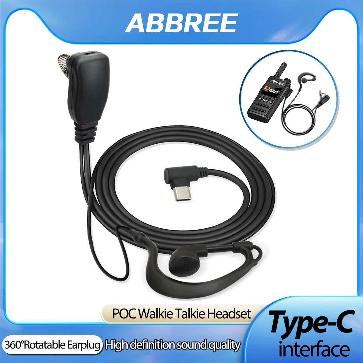 ABBREE Walkie talkie con auriculares USB-C y PTT integrado - imagen 3