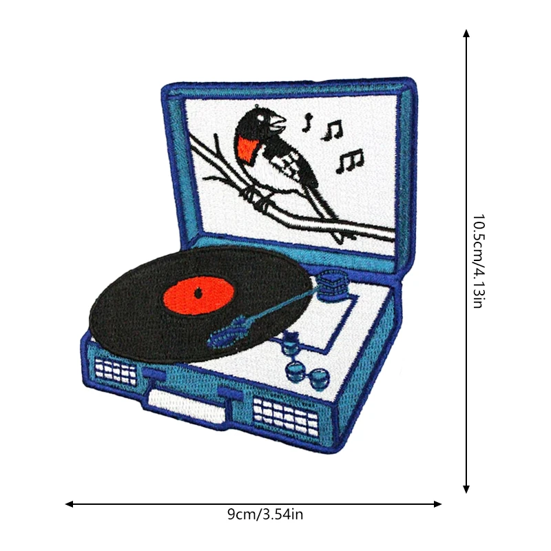 Parche bordado termoadhesivo reproductor de discos pájaros - imagen 3