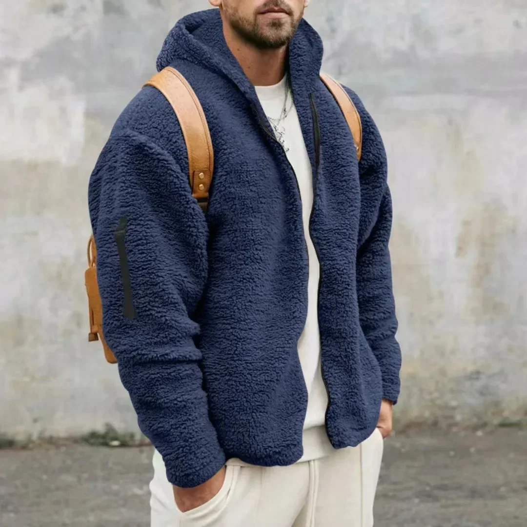Chaqueta polar con capucha hombre – Térmica forro mullido cortavientos - imagen 4