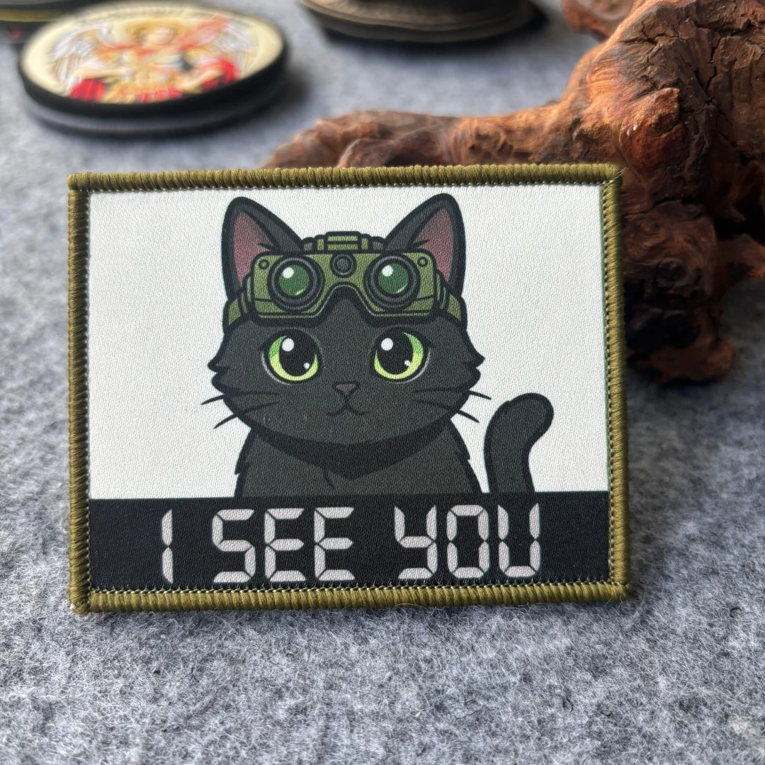 Parche táctico militar gato negro I SEE YOU con gancho y bucle - imagen 4