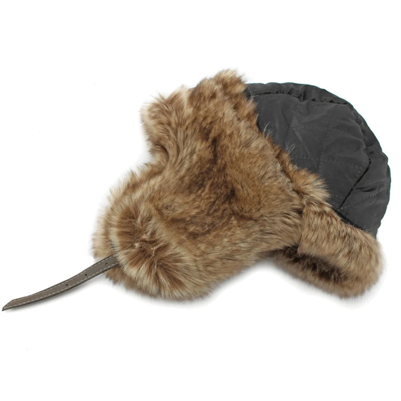 Gorro Ushanka aviador de invierno con orejeras y piel sintética - imagen 3