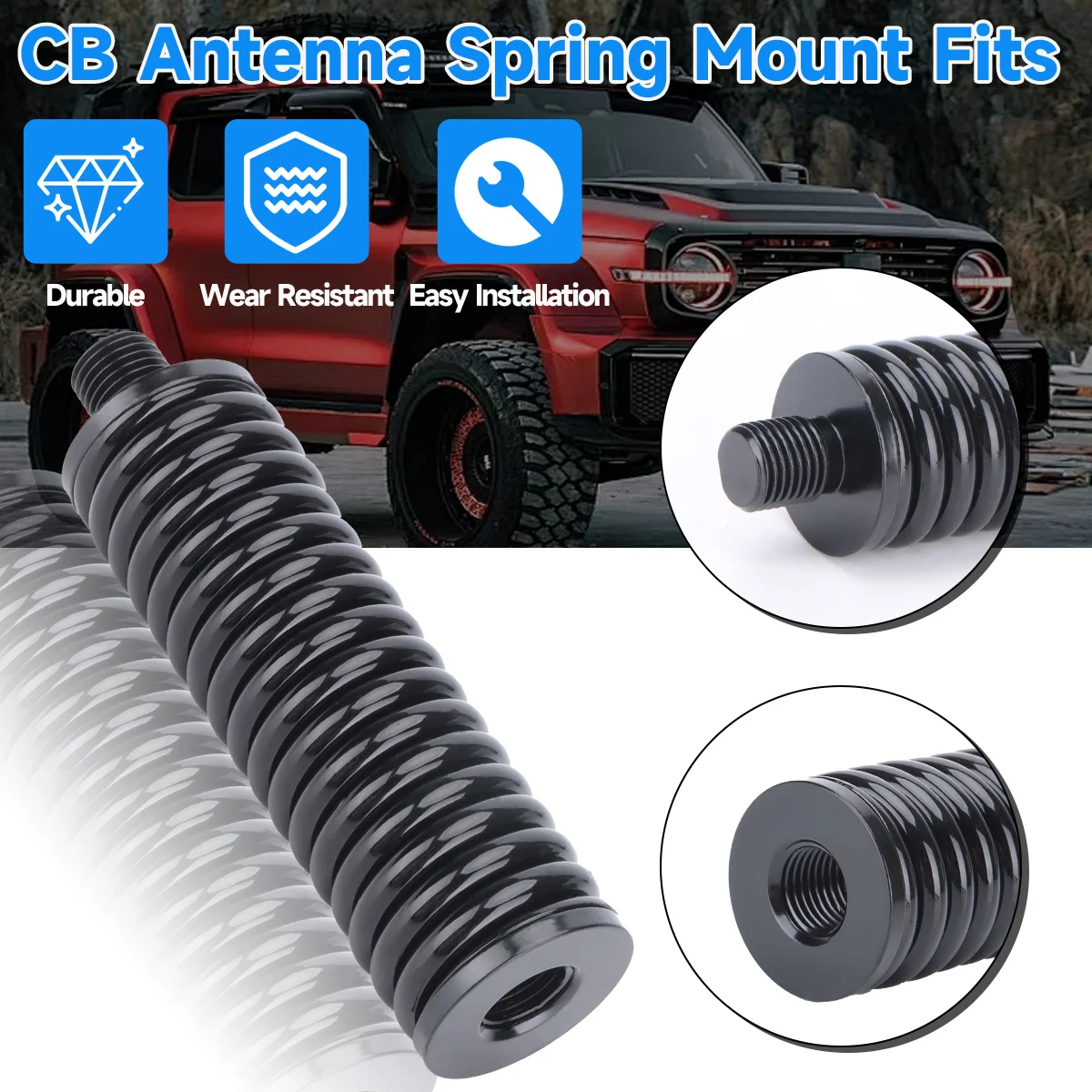 Muelle de antena CB en acero inoxidable para coche con rosca 3/8-24