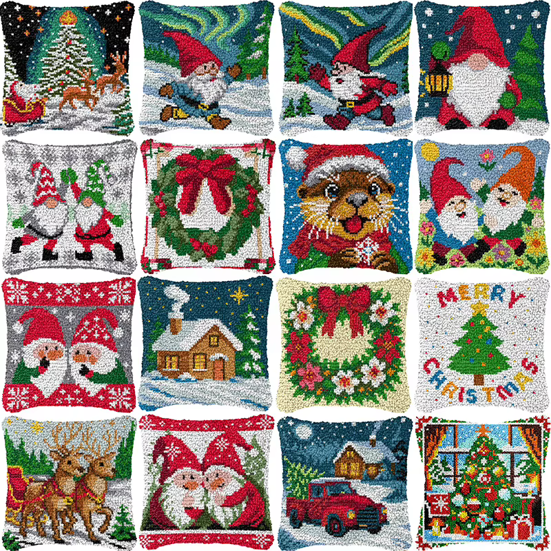 Kit de Funda de Cojín Navideña DIY Bordada: Gnomos, Papá Noel y Renos - imagen 5