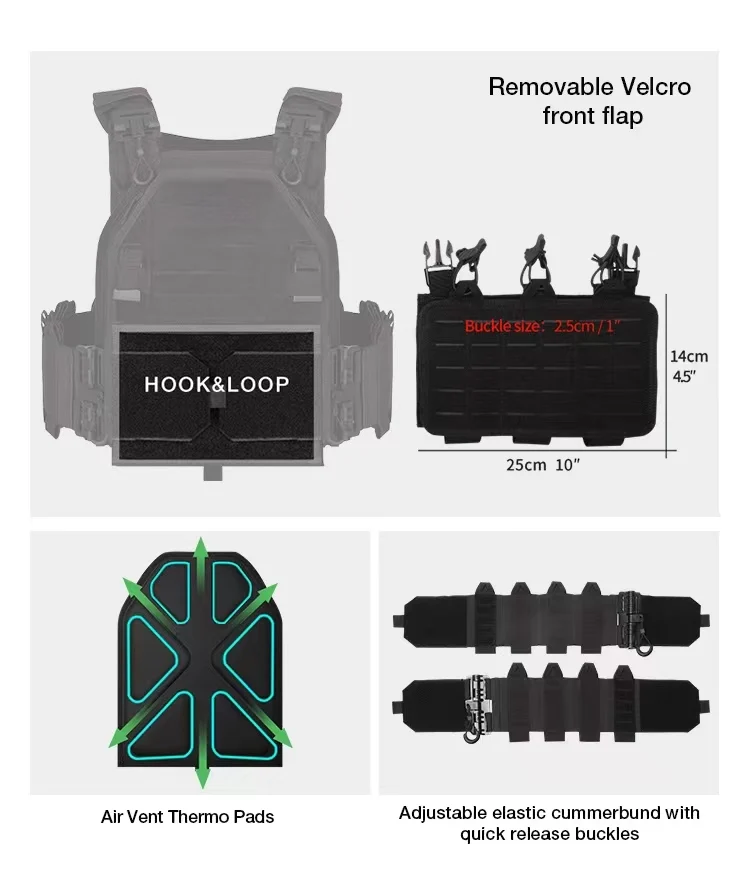 YAKEDA Chaleco táctico portaplacas ajustable de combate Airsoft - imagen 5