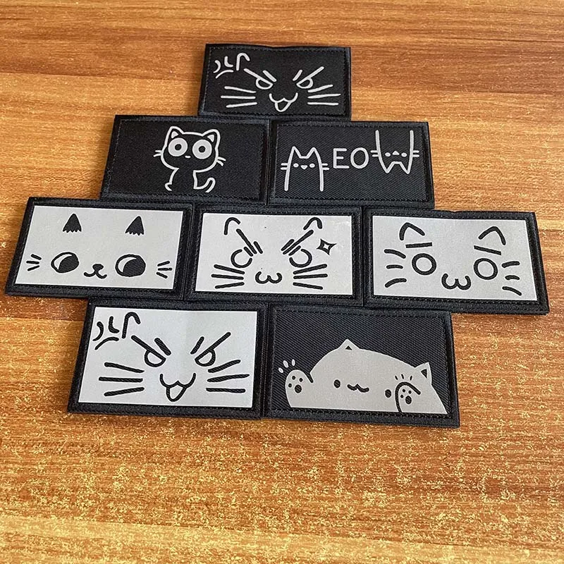 Parche reflectante IR de gato caricatura – para coser o planchar - imagen 4