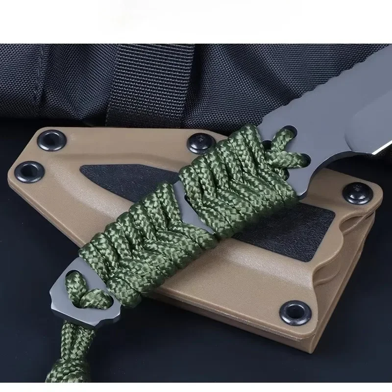 Cuchillo EDC de hoja recta con mango de cordón de nailon
