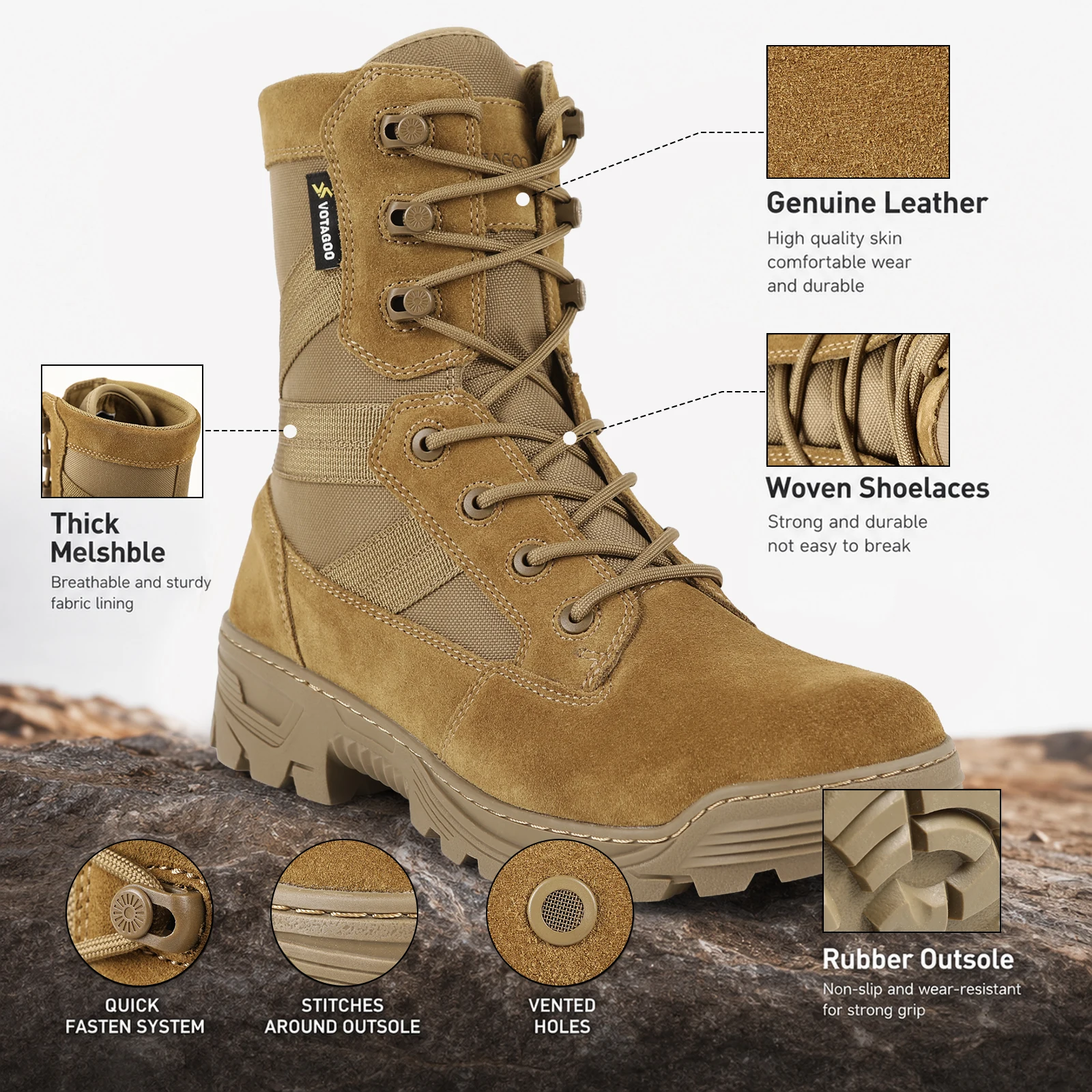 Botas tácticas VOTAGOO para hombre, desierto - imagen 4