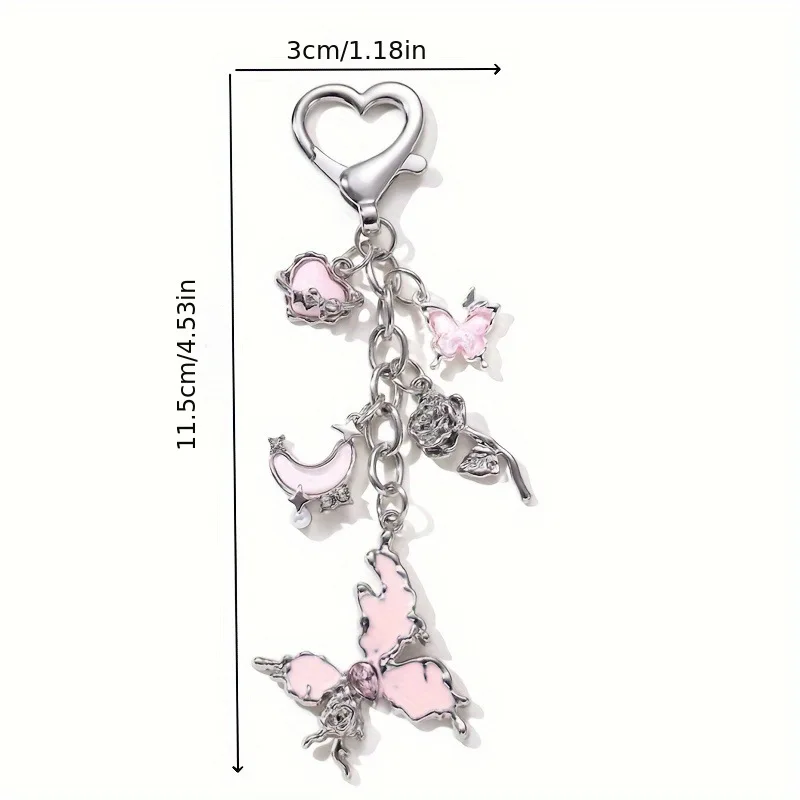 Llavero Y2K mariposa rosa luna – Colgante gótico metal plata para bolso - imagen 2
