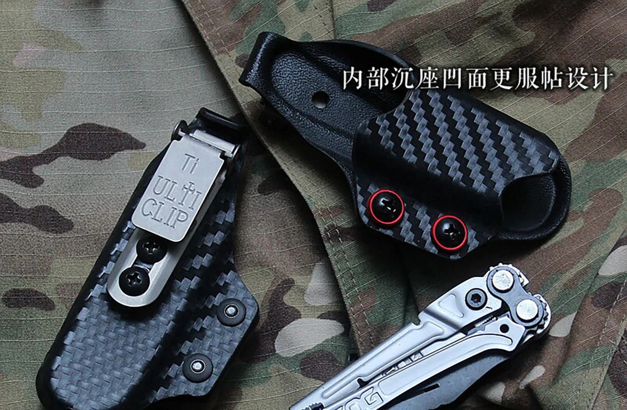 Funda EDC fibra de carbono con clip cinturón titanio para cuchillo - imagen 5