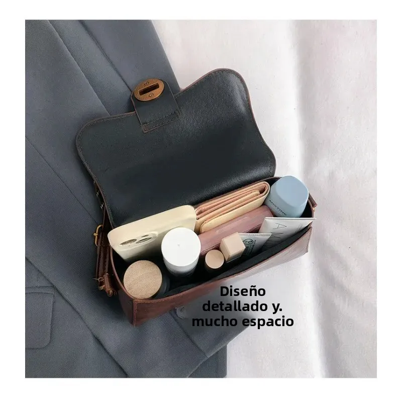 Bolso mensajero retro cuadrado con colgante campana para mujer - imagen 4