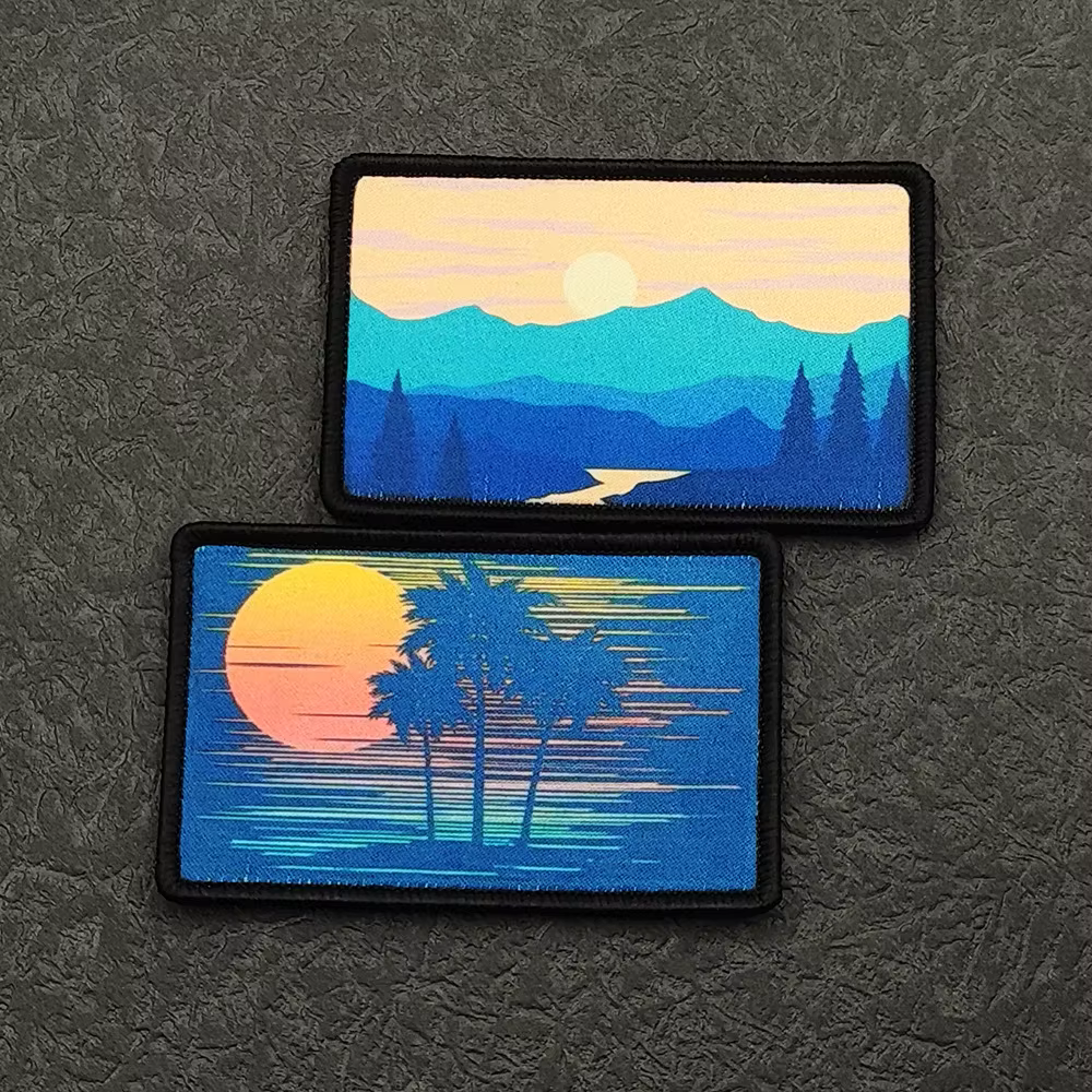 Parche de moral para chaqueta con paisaje de amanecer y puesta de sol