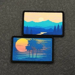 Parche de moral para chaqueta con paisaje de amanecer y puesta de sol