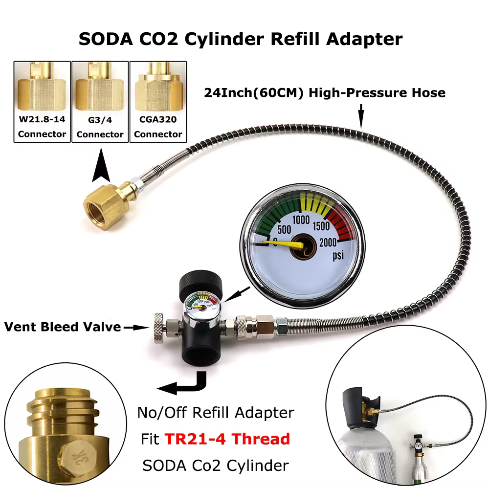 Adaptador CO2 para SodaStream con conectores W21.8-14 o CGA320 y G3/4