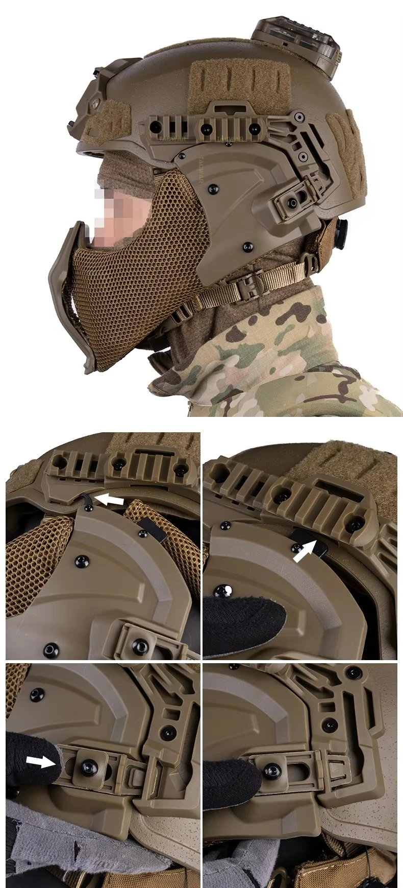Protección de media cara para casco táctico