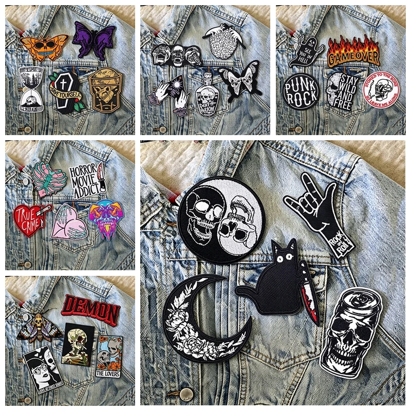 Parche bordado calavera punk rock – Termoadhesivo, estilo biker motero - imagen 3