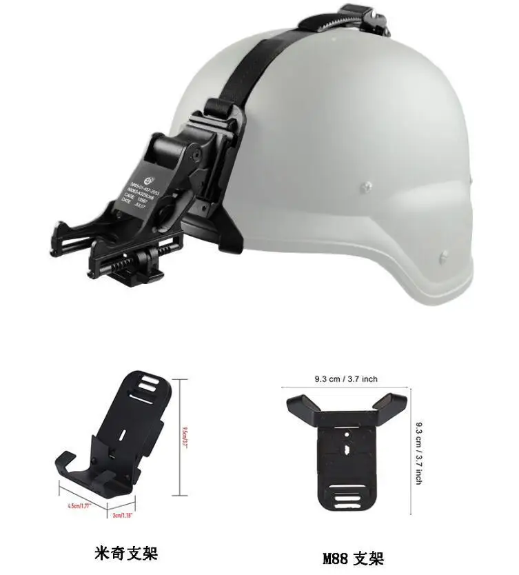 Adaptador montado en casco M88 mostrando ajuste seguro