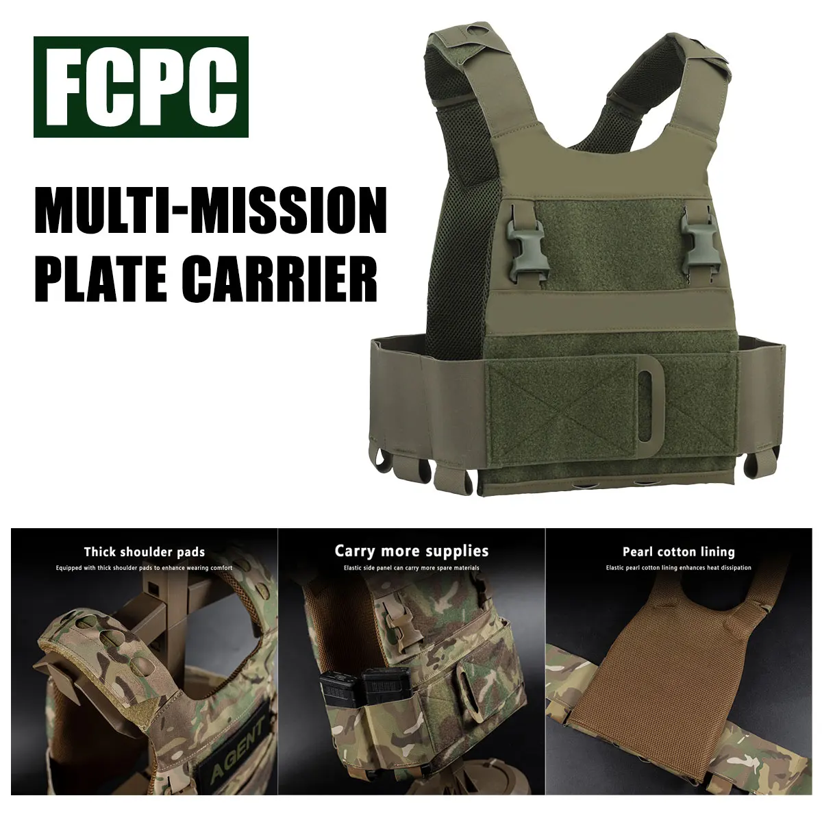 Ferro V5 Chaleco táctico MOLLE FCPC con bolsa triple para cargadores - imagen 3