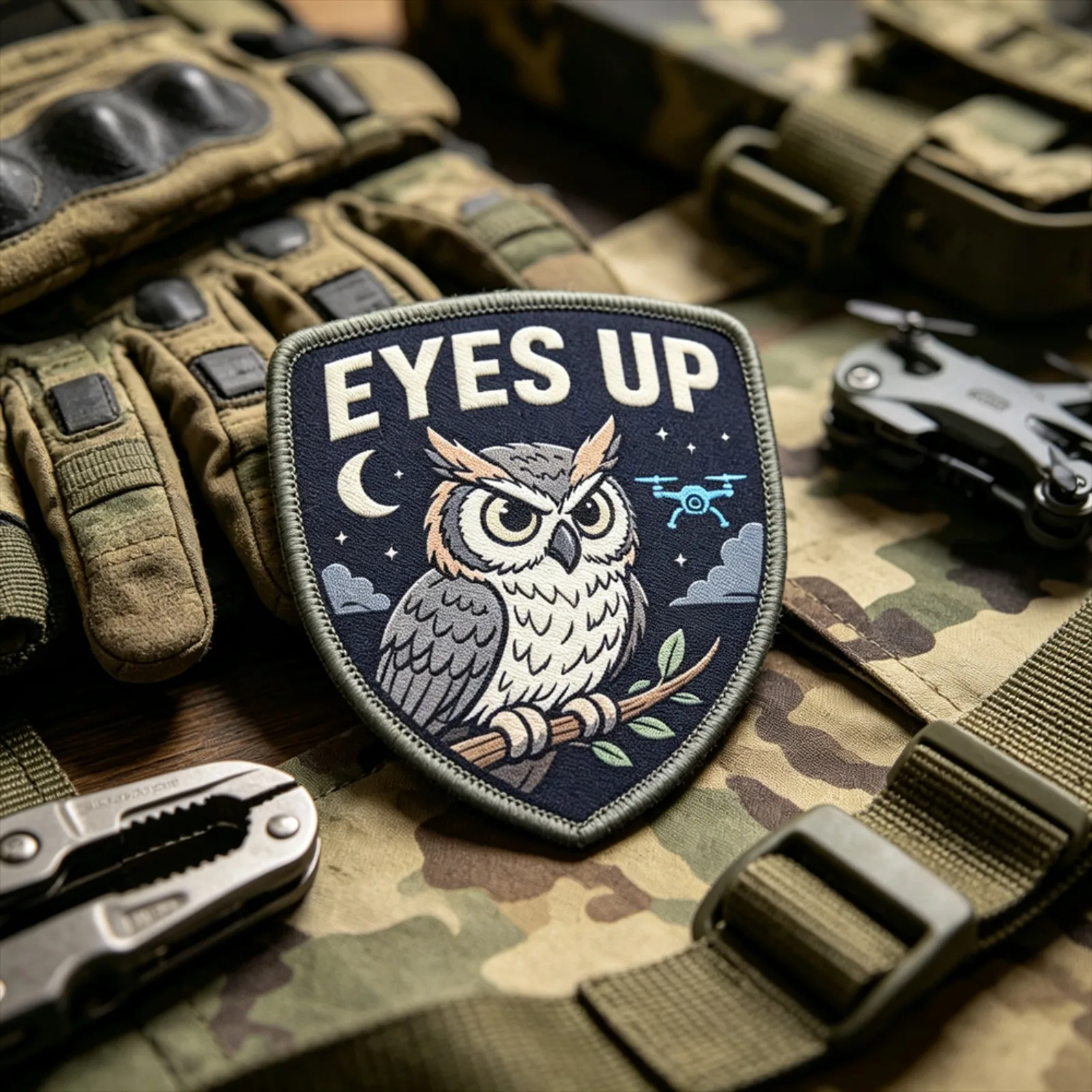 Parche táctico EYES UP OWL – Insignia para piloto de dron - imagen 2