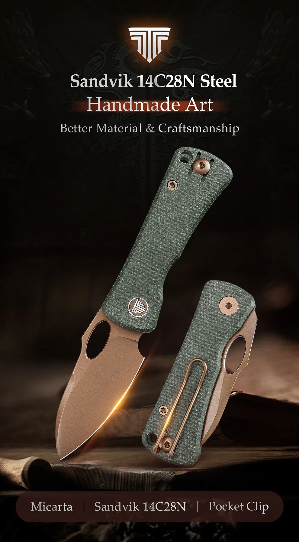 Vista del cuchillo plegable Andromeda-GM con diseño EDC