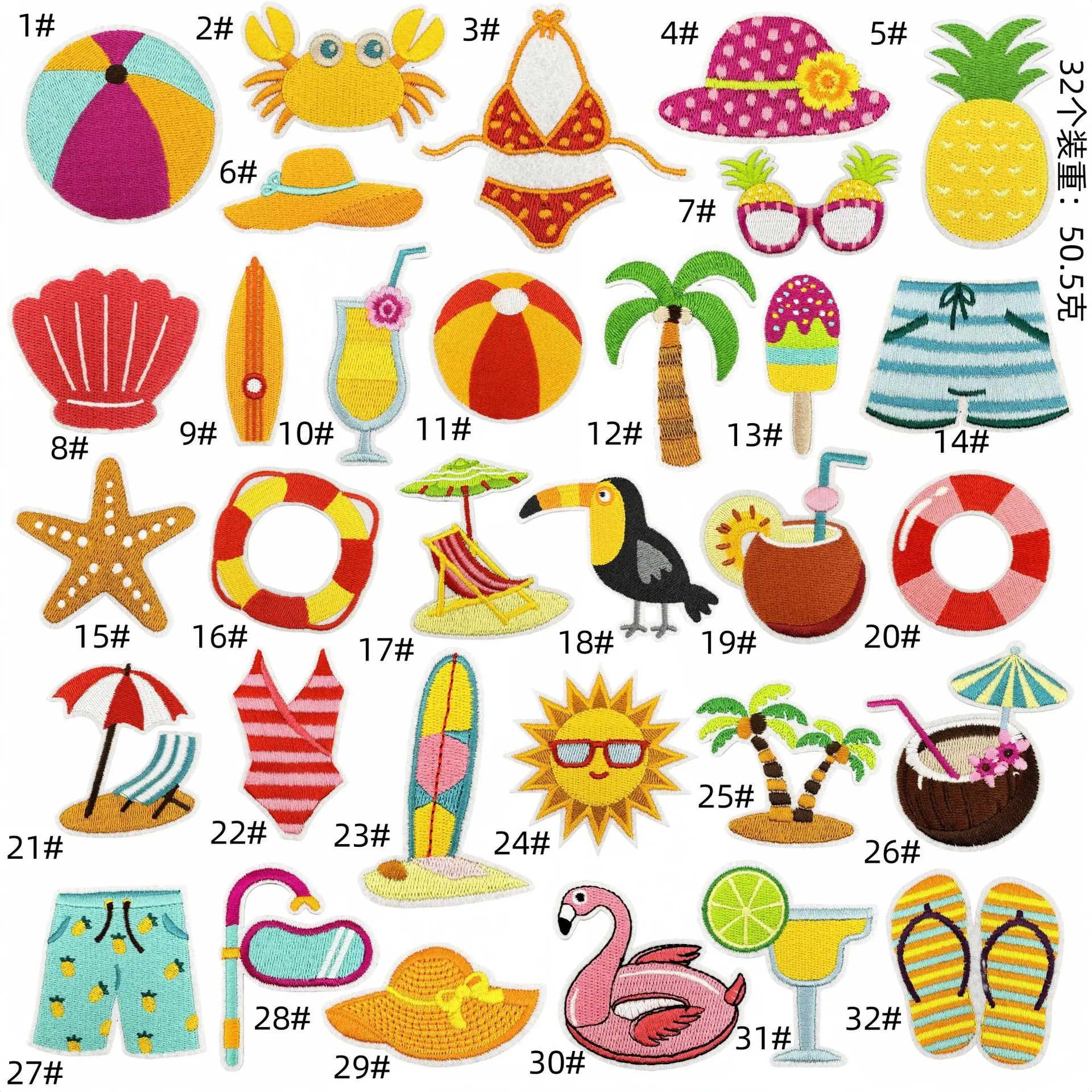 Detalle de apliques bordados tropicales