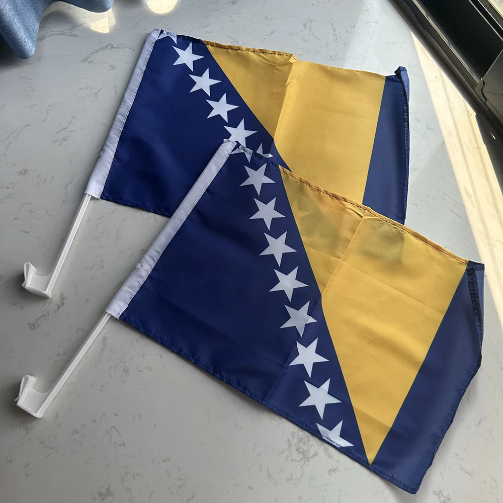 Bandera de coche Bosnia y Herzegovina para ventana con asta plástica - imagen 3