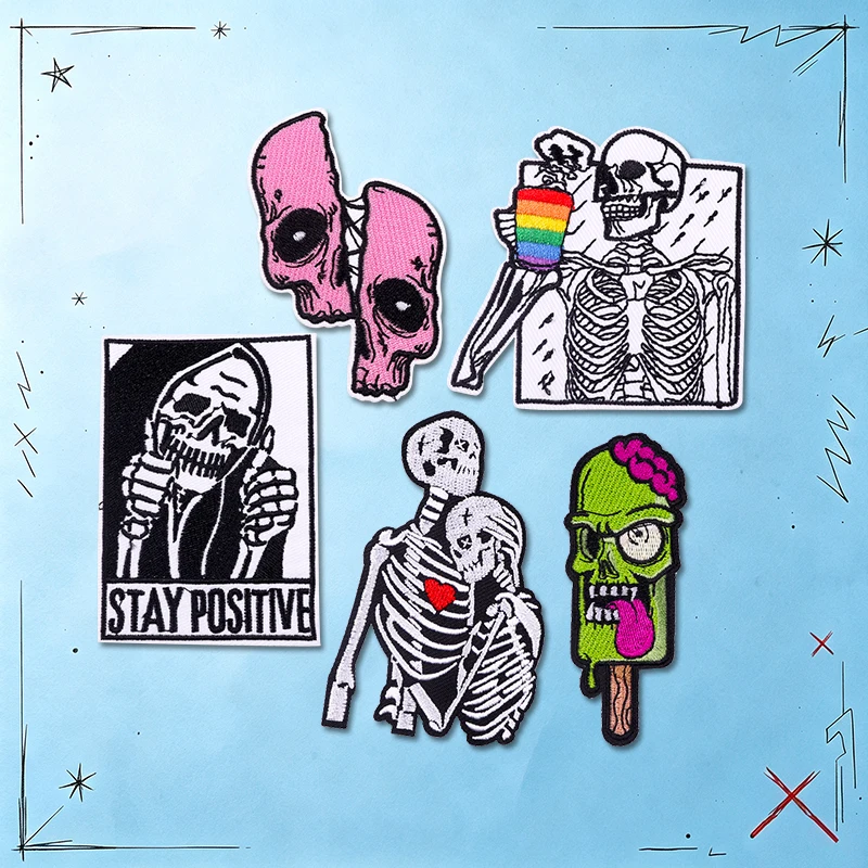 Parches termoadhesivos calavera punk DIY – bordado para ropa y mochila