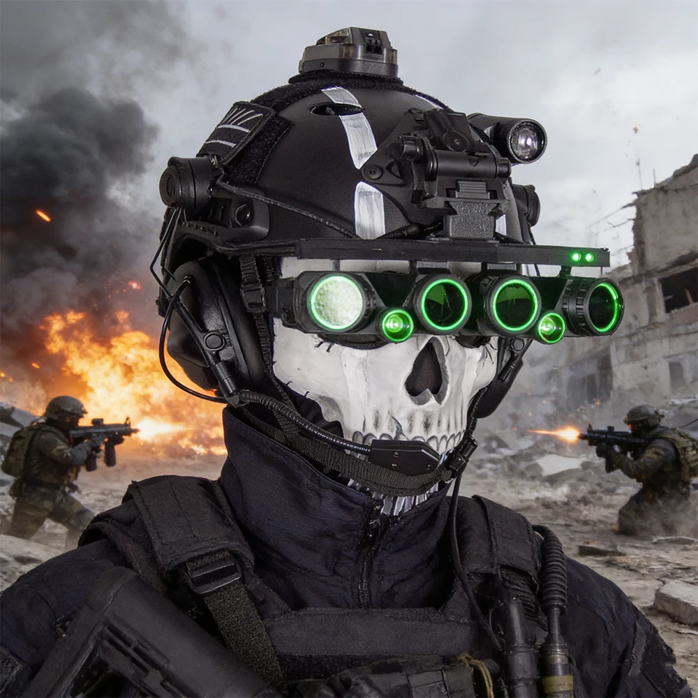 Casco táctico Ghost Raid Nocturno con auriculares y calavera - imagen 2