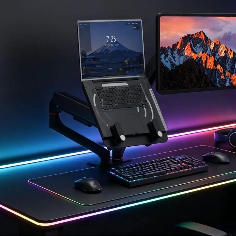 Soporte doble brazo para monitor ajustable con resorte gas escritorio - imagen 2