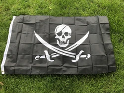 Bandera pirata Jolly Roger con cráneo doble y cuchillo