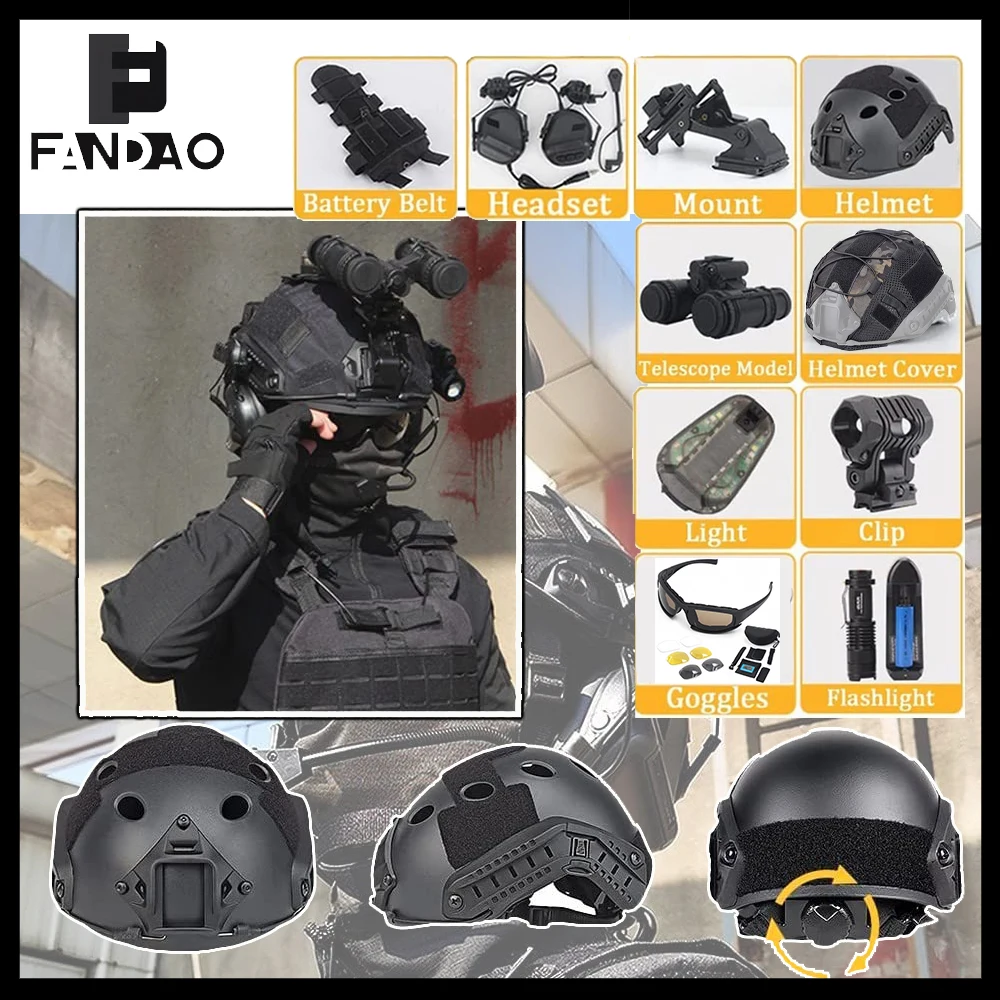 Casco táctico airsoft NVG con visera y gafas linterna - imagen 3
