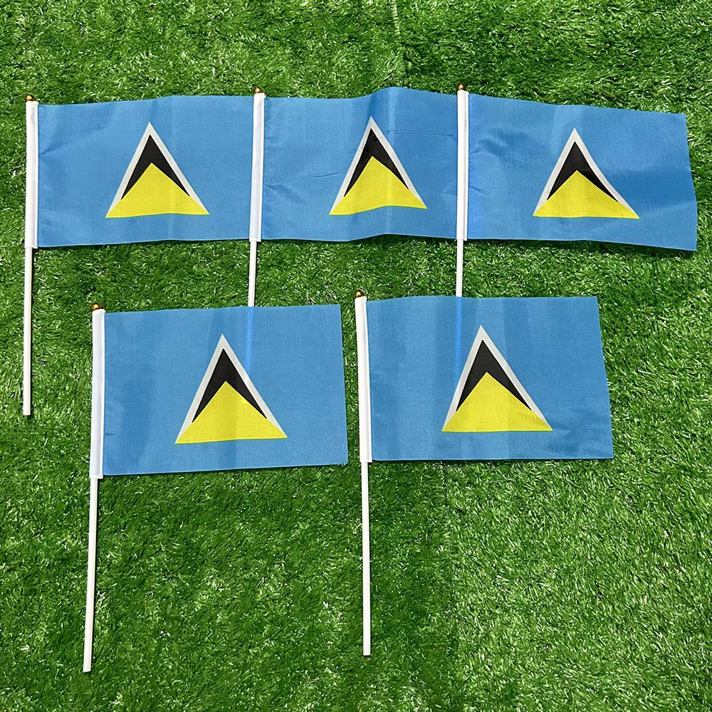 Banderas de mano Saint Lucia con mástil de plástico