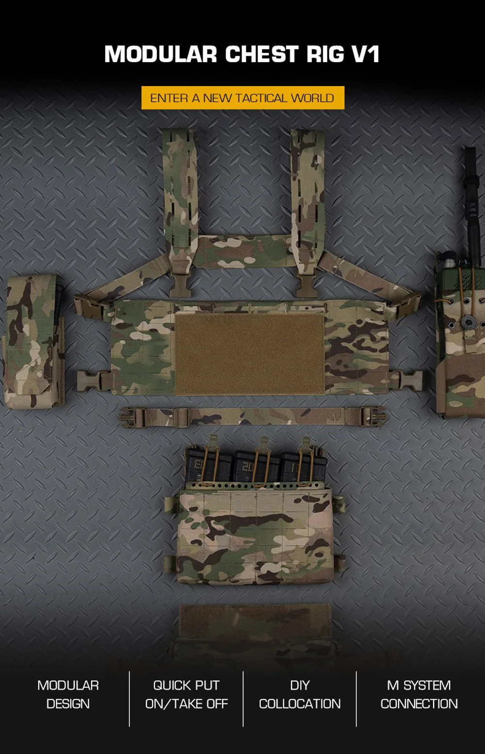 Chest rig táctico modular en material Cordura