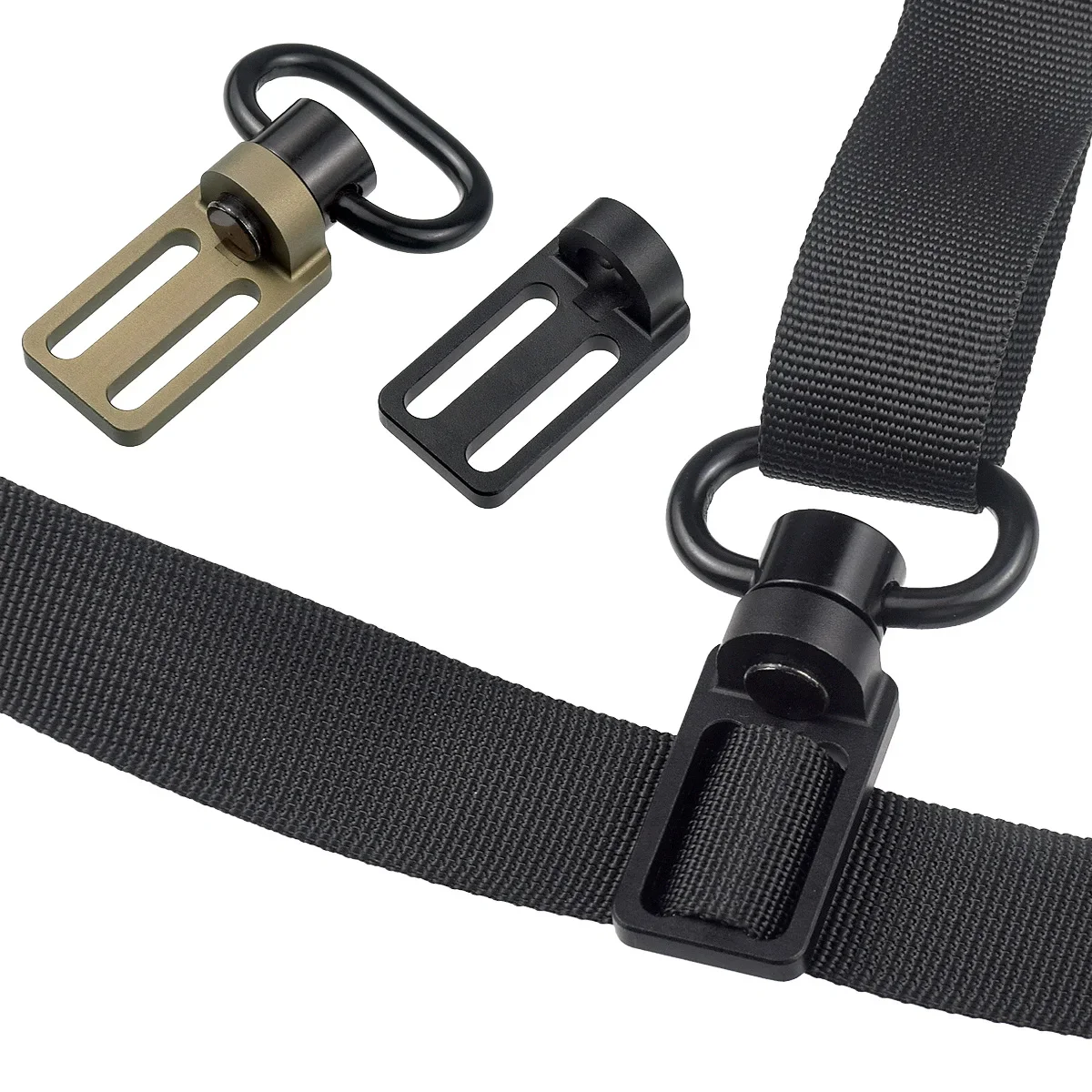 Adaptador Triglide presentado junto a una correa táctica