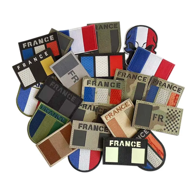 Parche táctico bandera Francia bordado reflectante IR para ropa