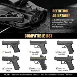 Funda táctica Glock 43/43X IWB/OWB sin láser, pinza derecha