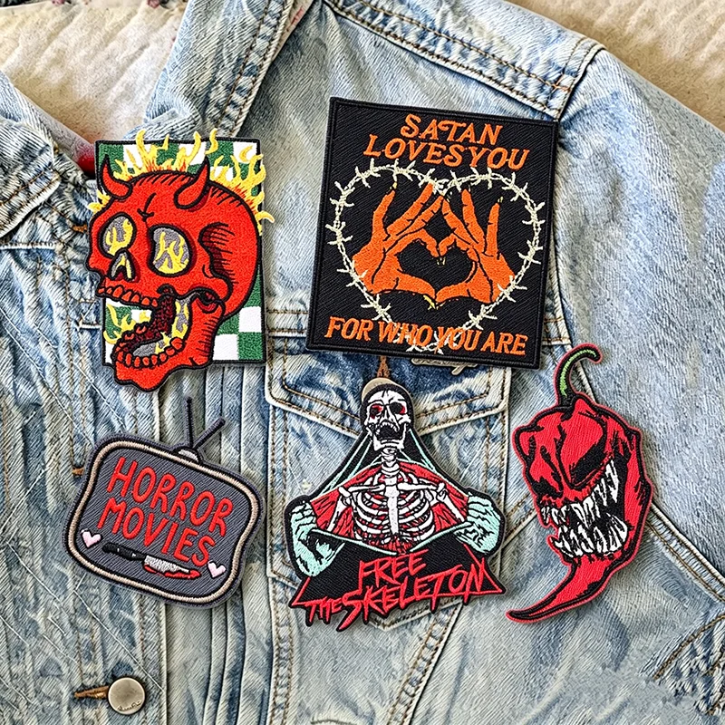 Parche termoadhesivo calavera diablo terror – bordado esqueleto punk - imagen 5